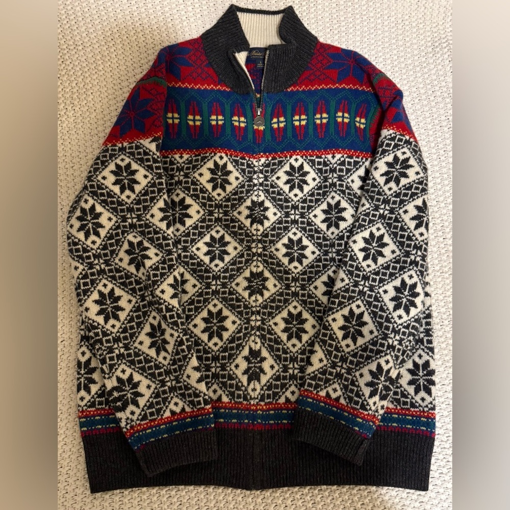 Brooks Brothers Fair Isle Zip-Neck Wool Sweater – Men’s Large